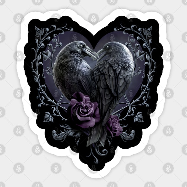 Raven Heart - Gothic Ravens - Spiral Original Sticker by The Full Moon Shop